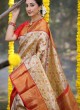 Golden Cream Color Kanchipuram Silk Saree